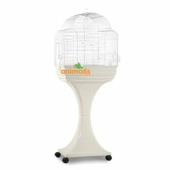 Domus Molinari Cage Oiseaux "Aurora" Blanche Avec Support Sur Roulettes - 51x35x129cm