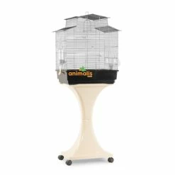 Domus Molinari Cage Oiseaux "Giada" Argentée Avec Support Sur Roulettes - 56x38x134cm