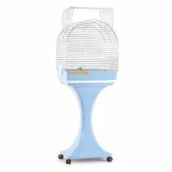 Domus Molinari Cage Oiseaux "Monica" Chromée Avec Support Sur Roulettes Bleu - 51x35x129cm